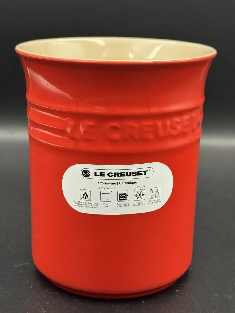 NWT Le Creuset Crock Carmin Red 1L Stoneware Utensil Holder